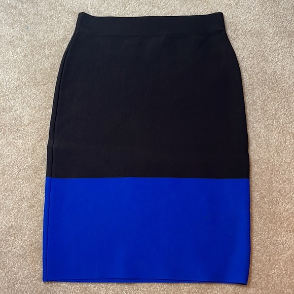 BCBGMAXAZRIA Scarlett Black & Blue Colorblock Pencil Skirt Sz S - Picture 5 of 8